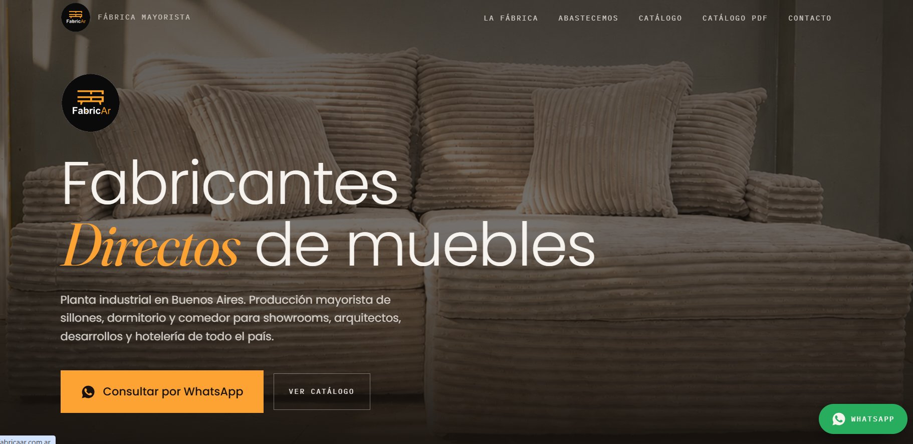 Sitio web de FabricAr, fábrica mayorista de muebles, desarrollado por Detrax